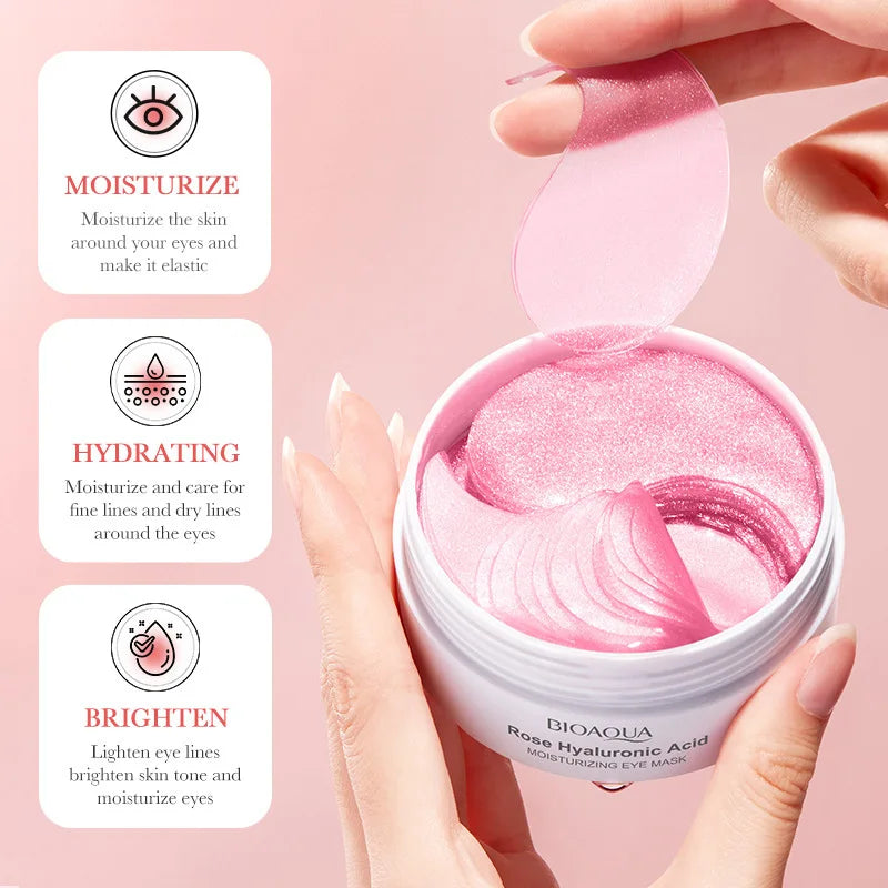 BIOAQUA Rose Hyaluronic Acid Eye Mask Travel Size – Anti-Wrinkle, Dark Circles, Moisturizing & Firming Eye Patches for Skin Care